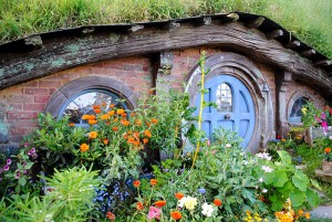 Flowers and door at Hobbiton Movie Set