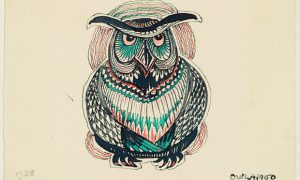 Ink drawing of an owl called Owlamoo. The picture was given to Tolkien’s son Michael, who had nightmares about the creature. Photograph: Tolkien Trust 1992