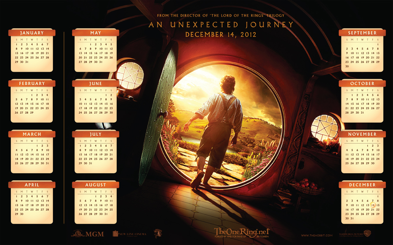 Hobbit Calendar 2012 Bilbo Lord of the Rings Rings of Power on