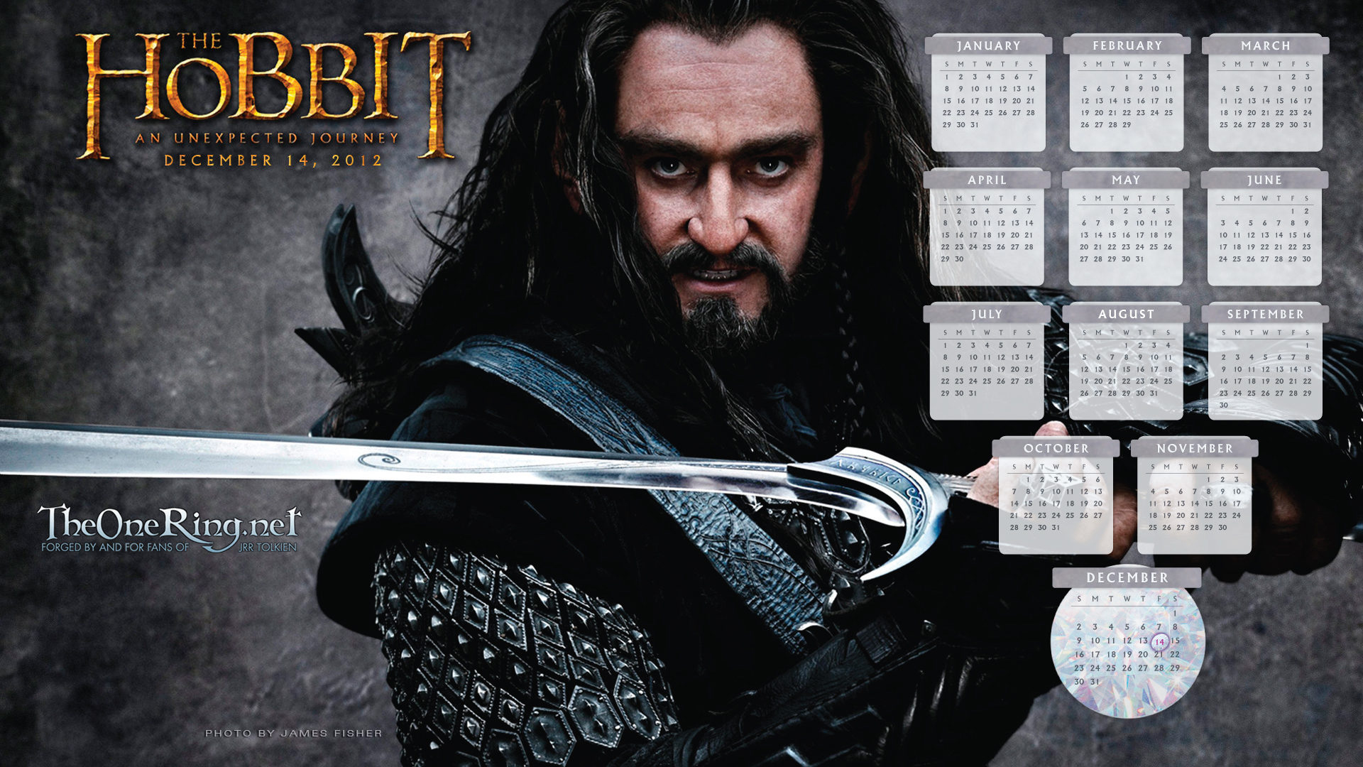 Hobbit Calendar 2012 Thorin Lord of the Rings Rings of Power on