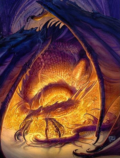 A painting of the death of Glaurung, the first dragon of Morgoth