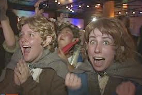 Hobbit fans catching site of Peter Jackson at last year's Wellington Premiere Party