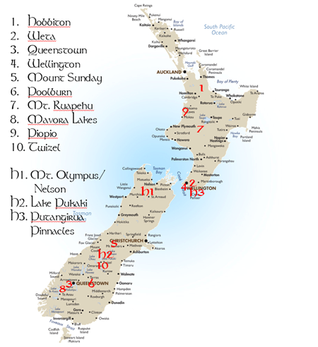 Map of New Zealand as Middle-earth