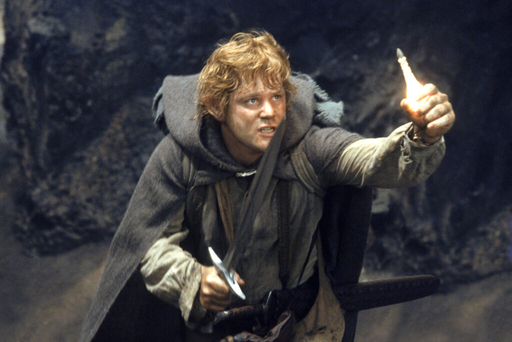 “Sam” (Sean Astin) fends off the attack of Shelob in New Line’s epic film, The Lord of the Rings: The Return of the King.  Photo: Pierre Vinet/ New Line Productions  2003