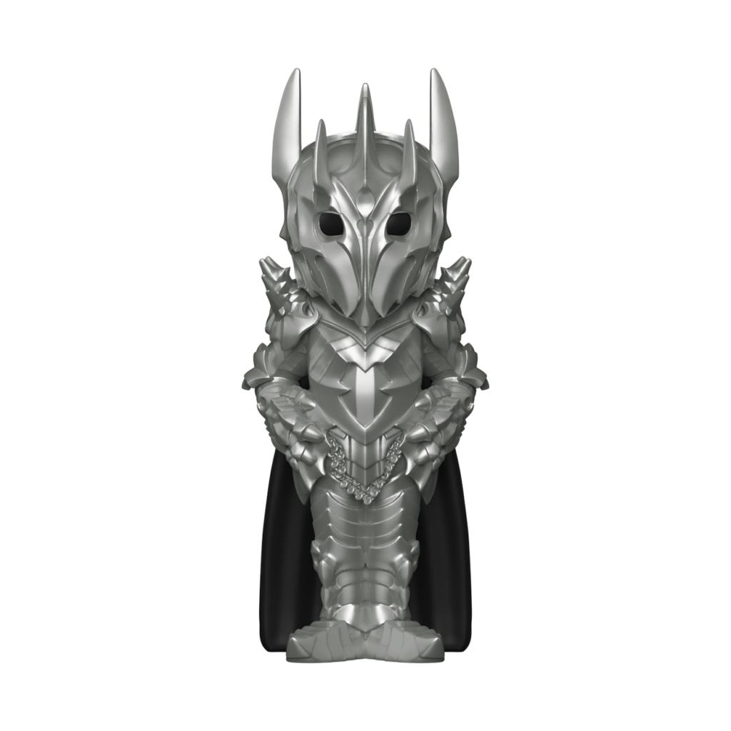 The Funko REWIND Sauron figure is a silver coloured collectible, in full Sauron armour as soon in Peter Jackson's The Lord of the Rings movies - but in typical cute Funko style.