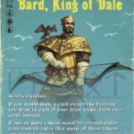 Trading card: Bard, King of Dale — a noble archer in gold armor with a bow and an eagle on his shoulder, against a teal sky.