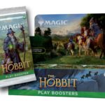 The Hobbit: Magic: The Gathering Play Boosters—booster pack beside a large illustrated booster box with Hobbit characters in a landscape.