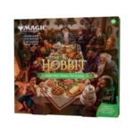 Box cover of The Hobbit board game, showing a bustling feast around a long table with dwarves, hobbits, and wizards.