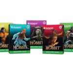 Five The Hobbit: Welcome Deck card boxes in a row, each with colorful artwork (yellow, teal, purple, red, green).