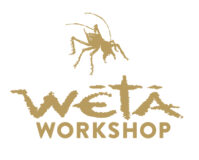 Weta Workshop logo: a brown, stylized insect above the text 'WETA WORKSHOP' in brown lettering.
