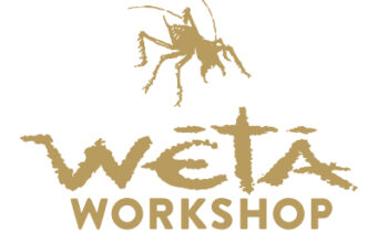 Weta Workshop logo: a brown, stylized insect above the text 'WETA WORKSHOP' in brown lettering.